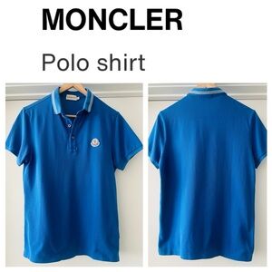 MONCLER Mens Tipped Moncler Branded Blue Polo Shirt